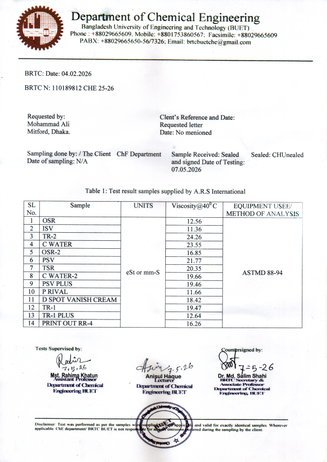 BUET Test Certificate Image